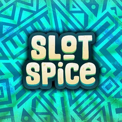 Slot Spice sur fond turquoise à motifs géométriques.