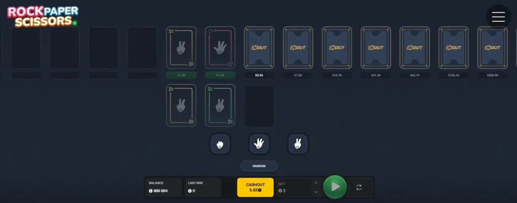 Interface de jeu en ligne Rock Paper Scissors InOut.