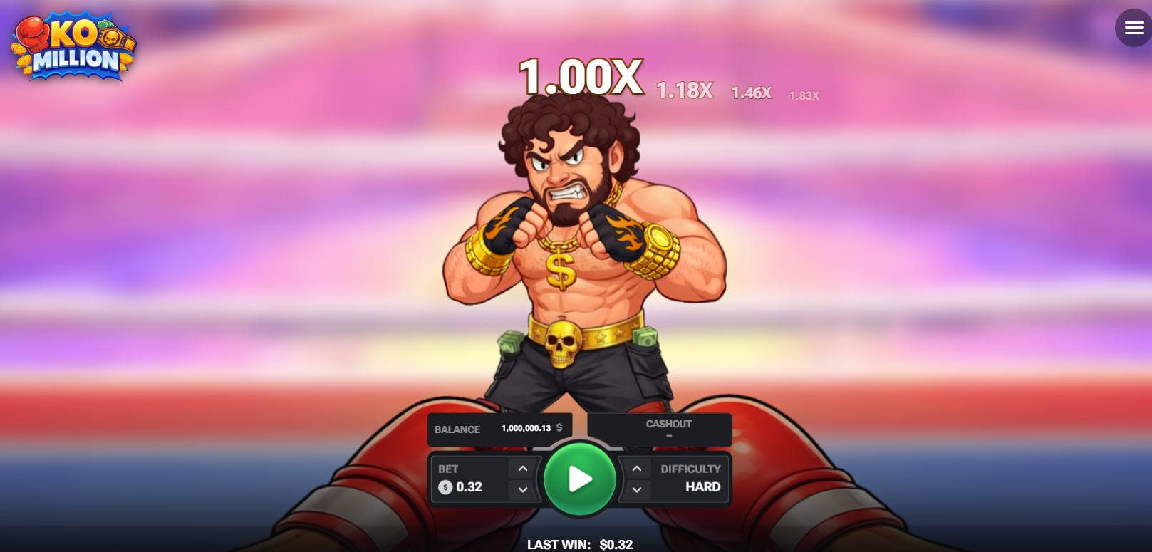 Boxeur de KO Million sur le ring avec le multiplicateur affiché
