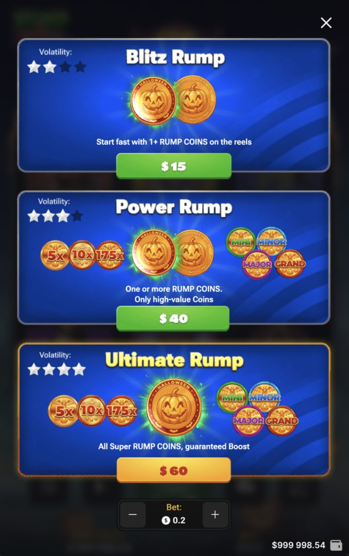 Menu Buy Bonus de Rump & Halloween sur mobile en mode portrait