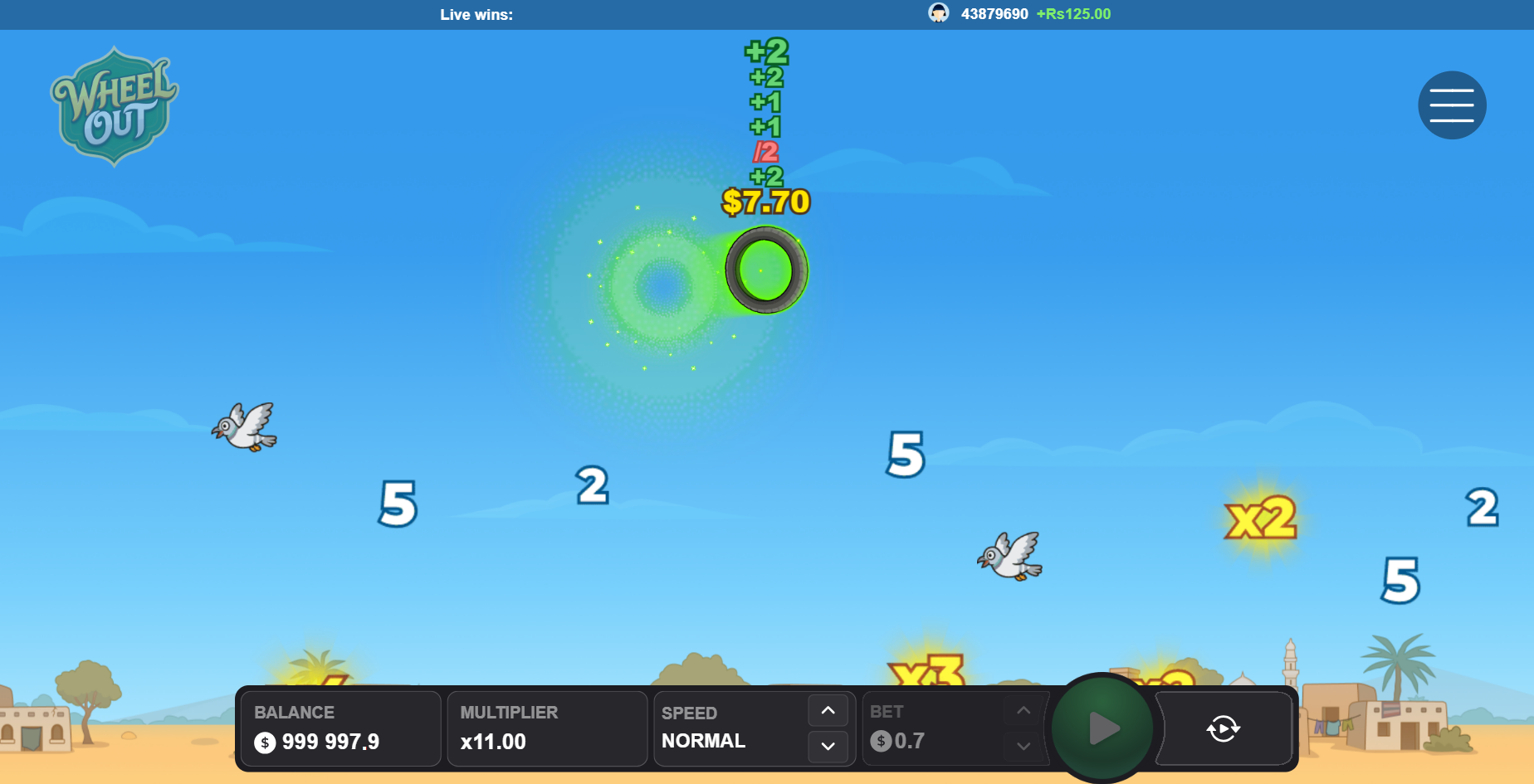 Pneu de Wheel Out en l'air avec des multiplicateurs x2 et x3