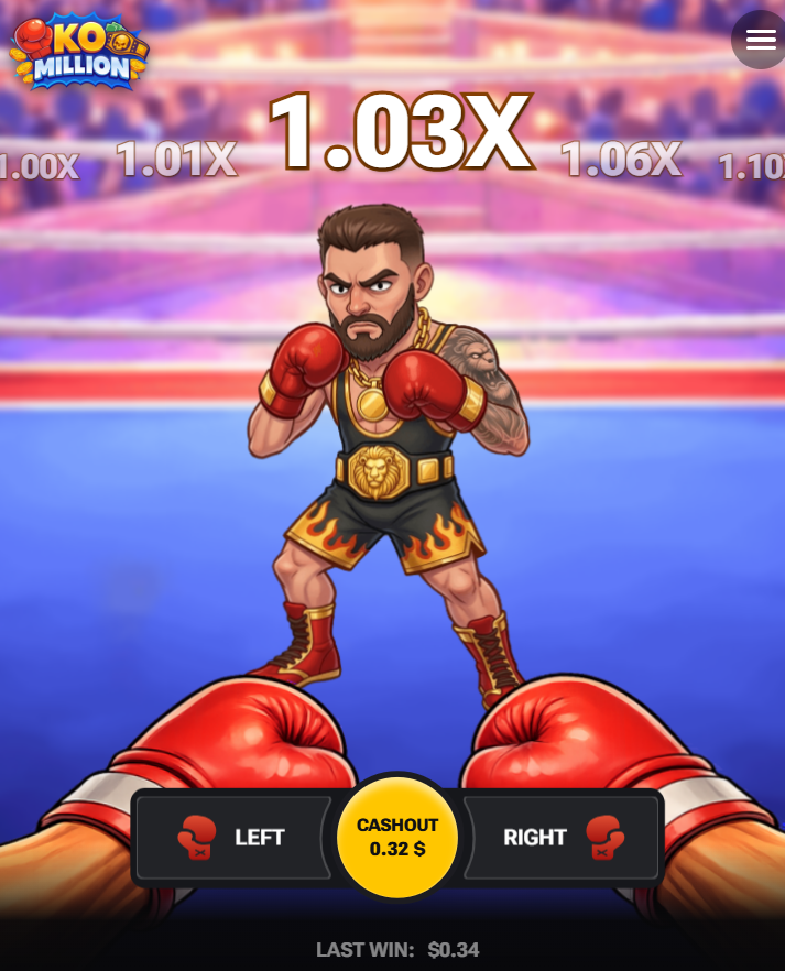 KO Million sur mobile avec les boutons Left, Right et Cashout