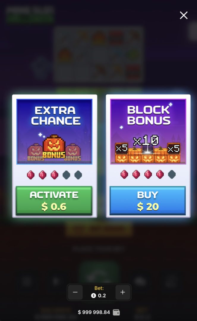 Mine Slot Halloween sur téléphone avec la fenêtre des options en format vertical