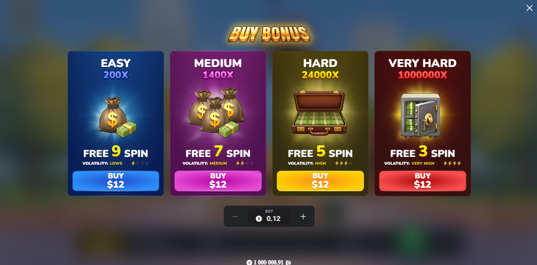Bonus Buy de MegaBlock Empire avec quatre options de free spins