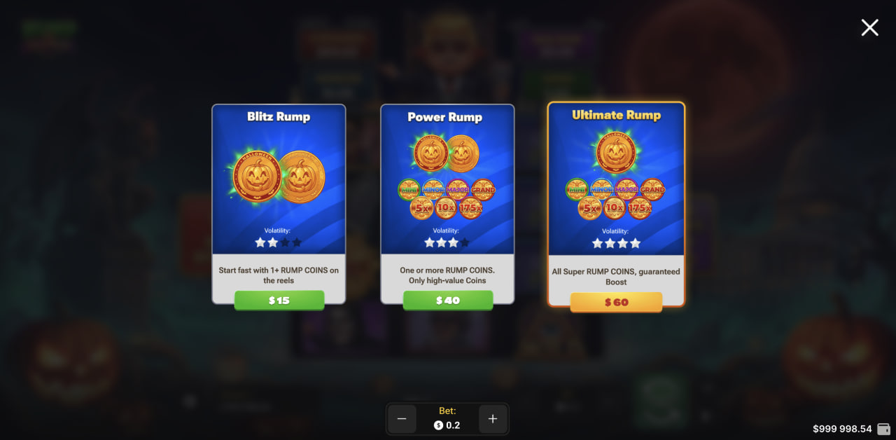 Choix des trois Buy Bonus de Rump & Halloween sur écran d'ordinateur