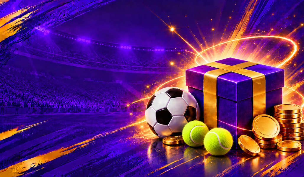 Just4win inscription, bonus et argent réel, avis fiable : coffret cadeau avec ballons de foot et de tennis et pièces