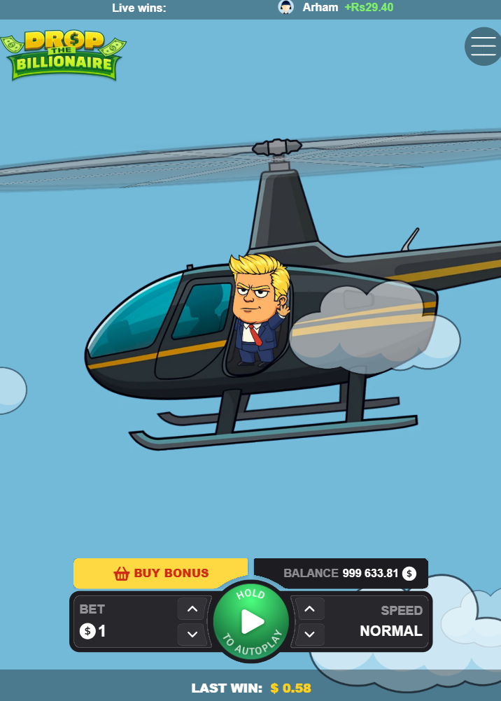 Drop The Billionaire sur mobile en vertical avec le bouton Buy Bonus