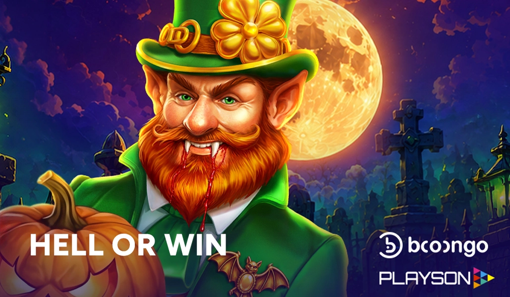 Just4win avis sur le tournoi, arnaque ou casino fiable, jeu gratuit : visuel Hell or Win avec lutin vampire et logos Booongo et Playson