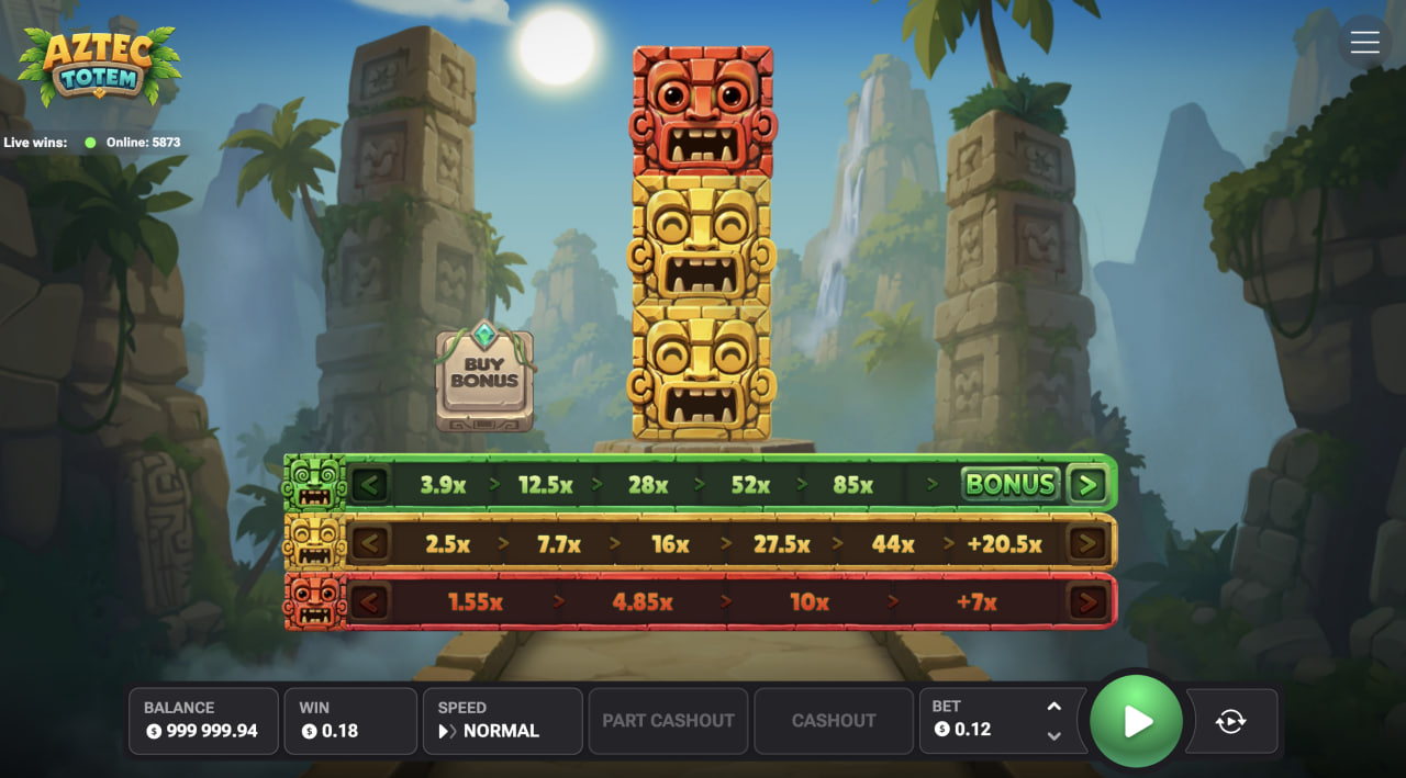 Aztec Totem sur ordinateur avec le totem central et les lignes verte, jaune et rouge